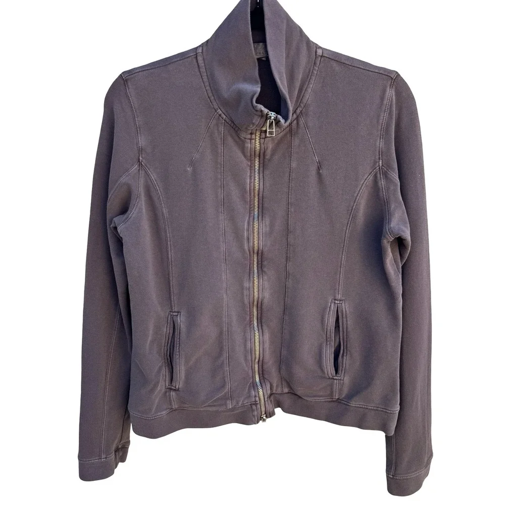 The Territory Ahead Minimalist Earthy Cotton Sweatshirt Jacket Taupe Womens M